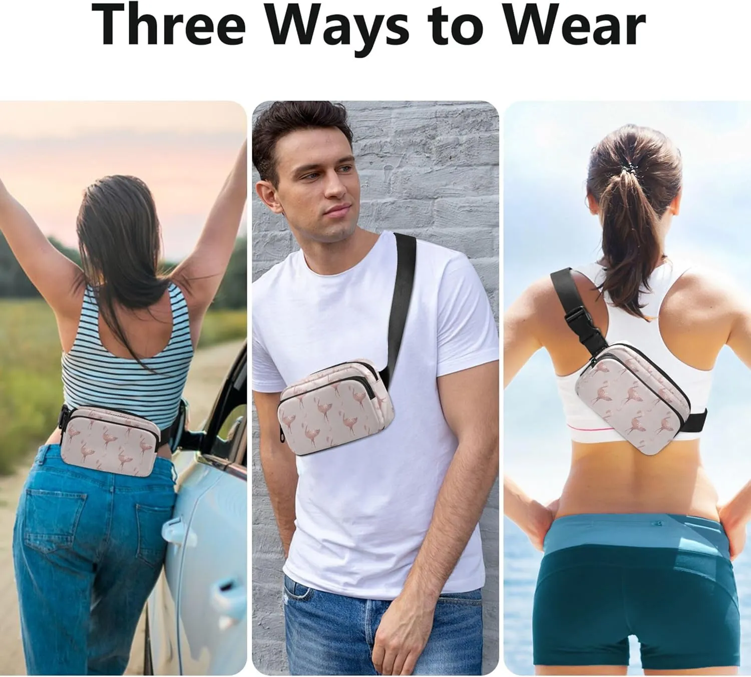 Personalized Rose Gold Flamingo Fanny Packs Women Funky Hip Pack Belt Bag Waterproof Travel Waist Pouch