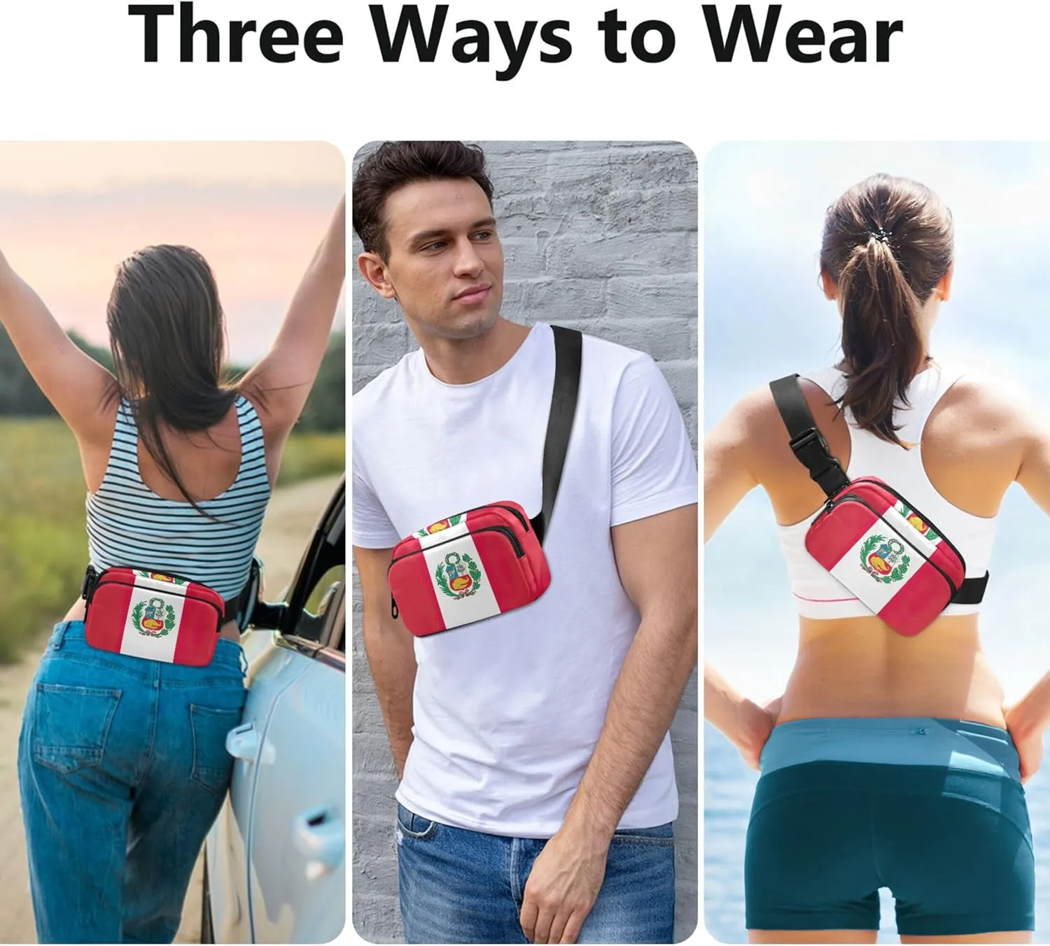 Peru State Flag Fanny Pack for Women Waterproof Hip Bag Belt Purse Bright Color Cross Body Waist Pack