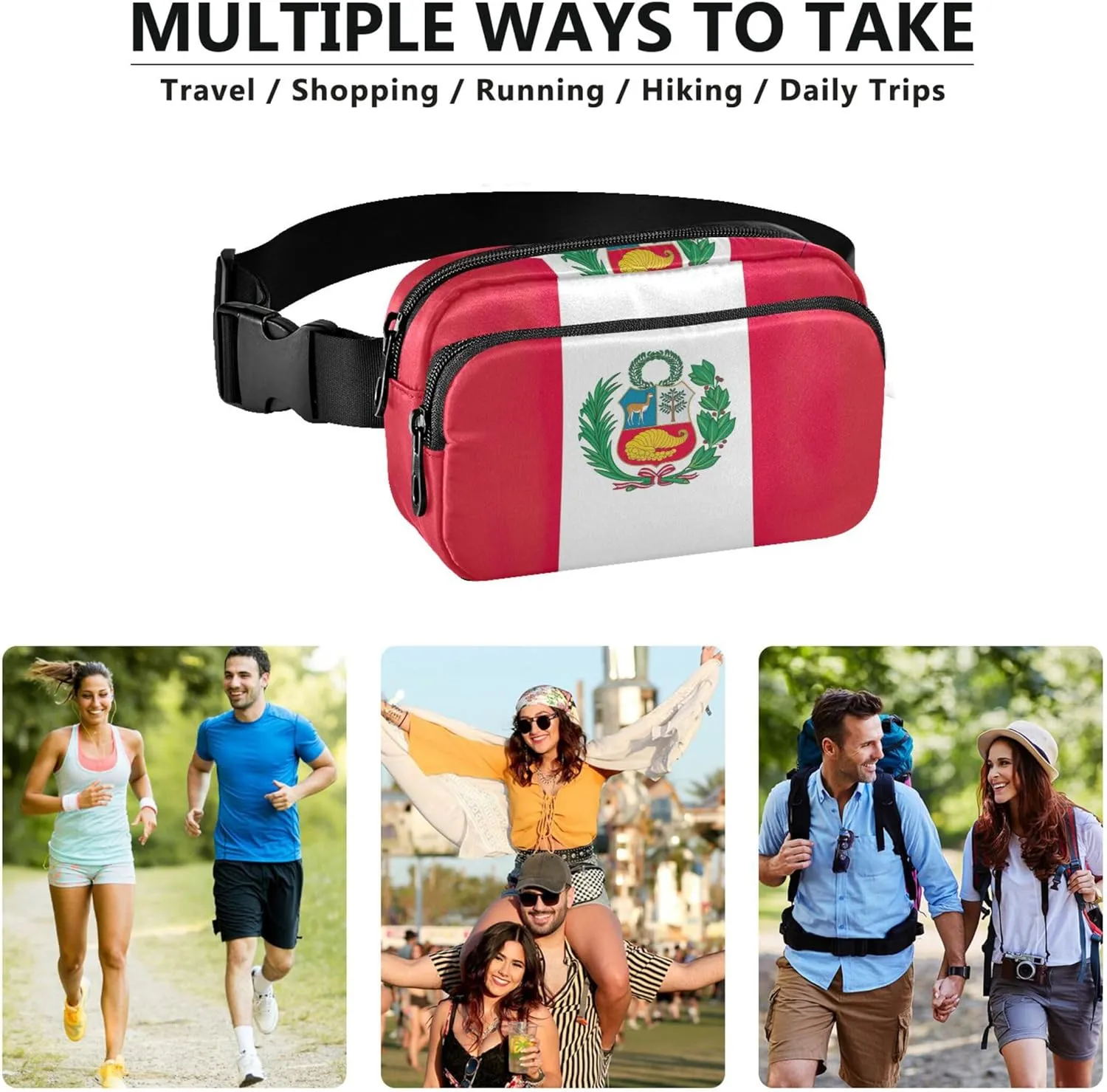 Peru State Flag Fanny Pack for Women Waterproof Hip Bag Belt Purse Bright Color Cross Body Waist Pack