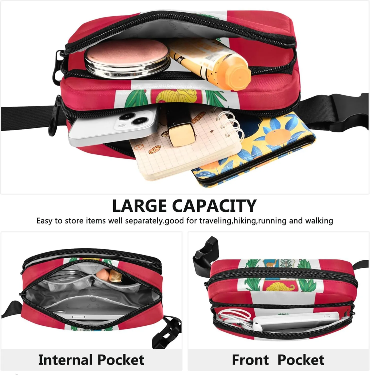 Peru State Flag Fanny Pack for Women Waterproof Hip Bag Belt Purse Bright Color Cross Body Waist Pack
