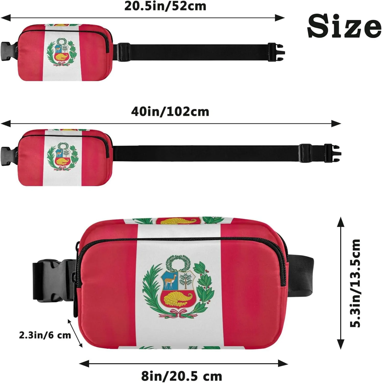 Peru State Flag Fanny Pack for Women Waterproof Hip Bag Belt Purse Bright Color Cross Body Waist Pack