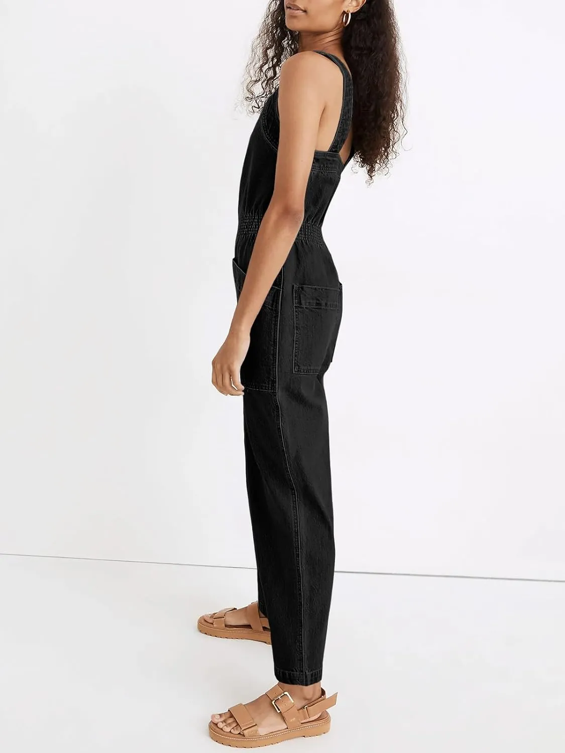 PLNOTME Womens Denim Overalls Casual Summer Baggy Zip Up Straight Leg Jeans Jumpsuit with Pockets
