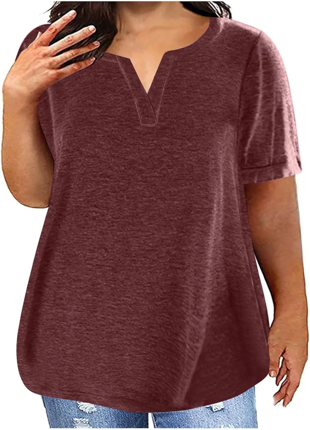 Plus Size Tops for Women 2025 Floral Print Summer V Neck Short Sleeve T Shirts Oversized Trendy Dressy Casual Blouses