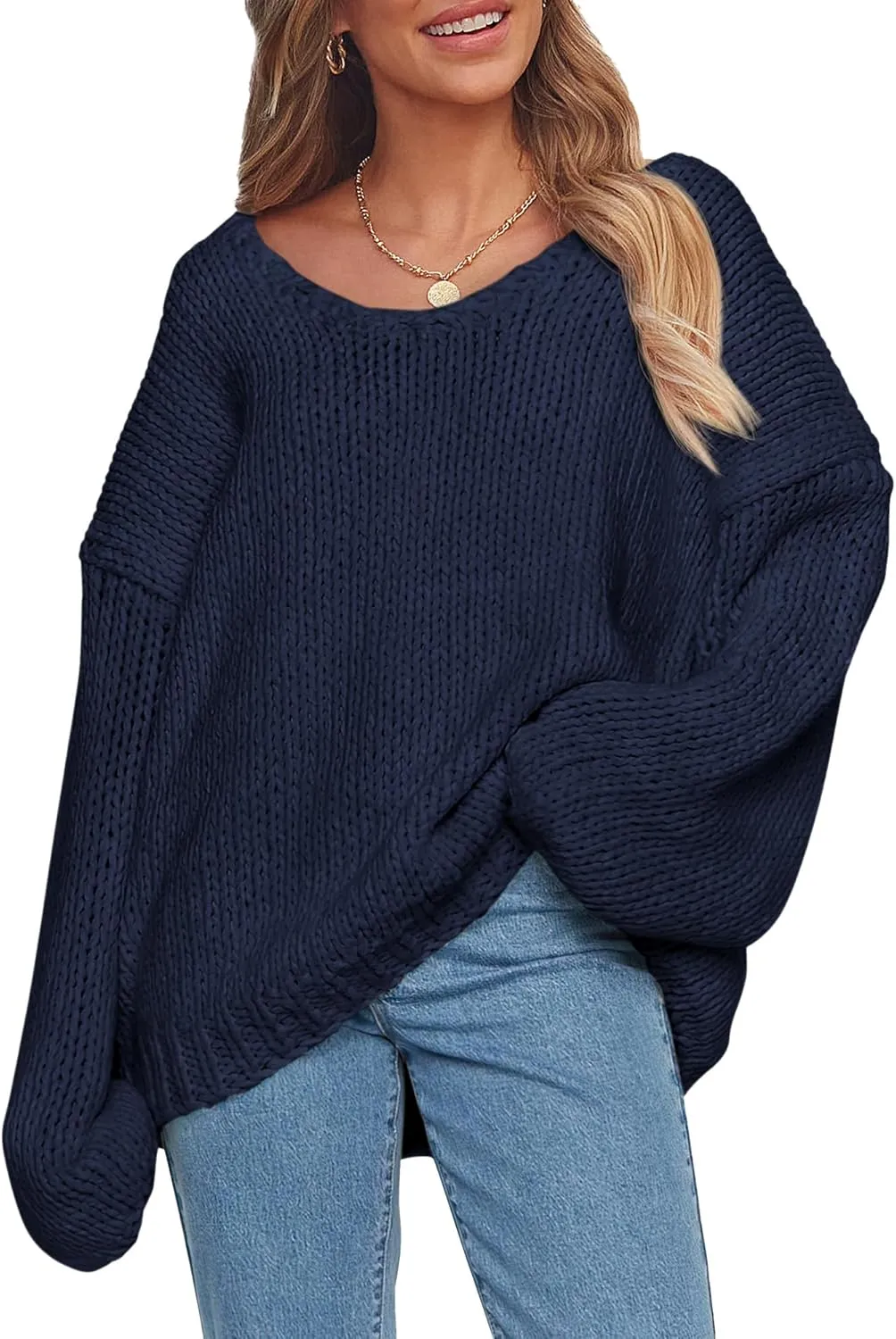 PRETTYGARDEN Womens Fall Sweaters Chunky Loose Long Sleeve V Neck Oversized Dressy Casual Knit Pullover Tops
