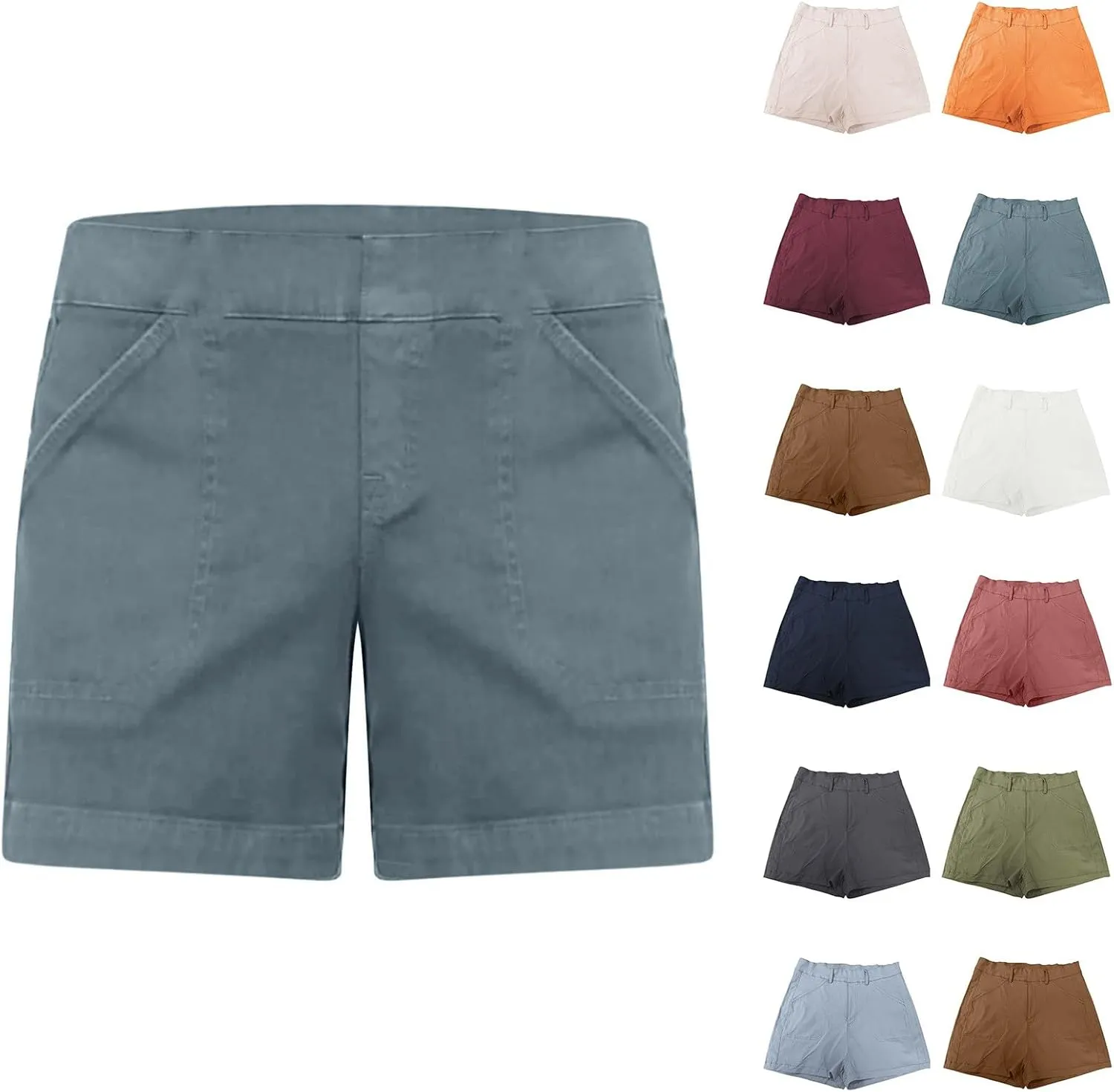 Pull On Shorts Women Elastic Waist Stretchy Casual Summer Athletic Denim Bermuda Shorts High Waisted Chino Shorts