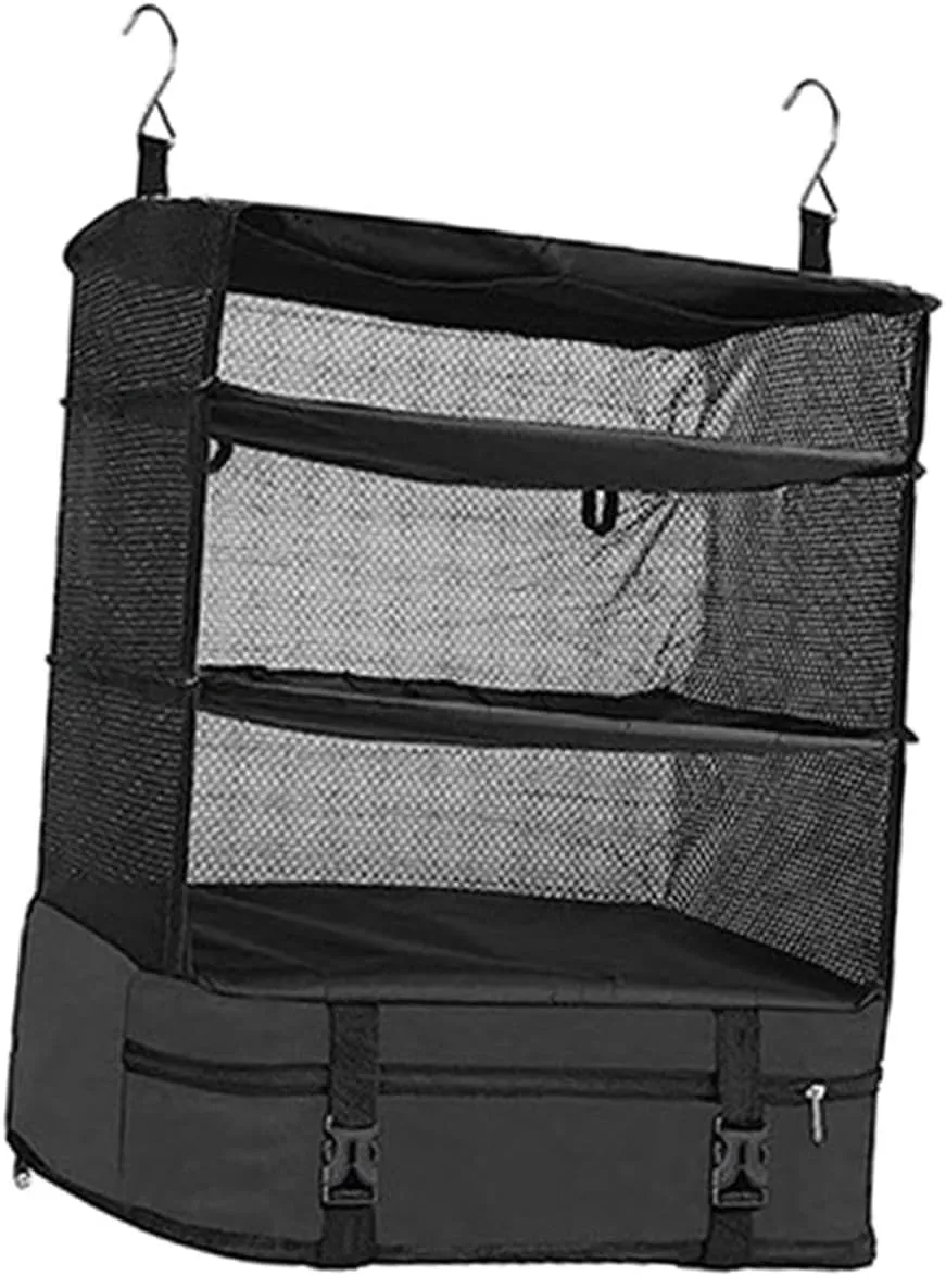 Qianly Hanging Travel Garment Shelves Organizers Foldable 3 Tier Travel Bags for Suitcases Hanging Closet Portable for Travel Essentials