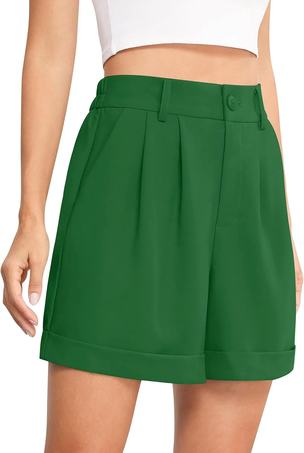 QUEZHU Women's Summer Dressy Casual Elastic Waist Wide Leg Suit Tailored Shorts Comfy Elagant Work Trouser Shorts