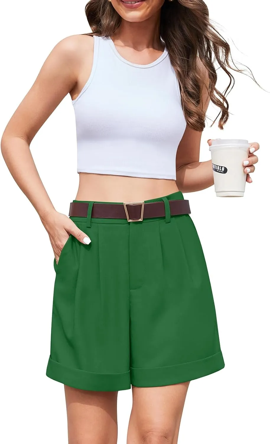 QUEZHU Women's Summer Dressy Casual Elastic Waist Wide Leg Suit Tailored Shorts Comfy Elagant Work Trouser Shorts