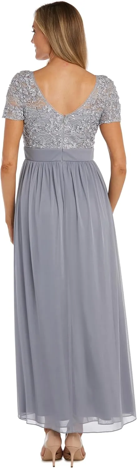 R&M Richards Womens Sequined Maxi Evening Dress