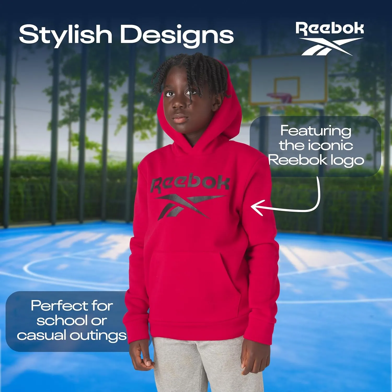 Reebok Boys Fashion Hoodie Sweatshirts 2 Pack Fleece Hoodies for Boys Size 8-20