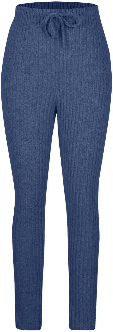 Ribbed Knit Pants for Women 2024 Casual Solid Drawstring Waist Trousers Loose High Waist Tight Hip Lifting Stretch Yoga Pant