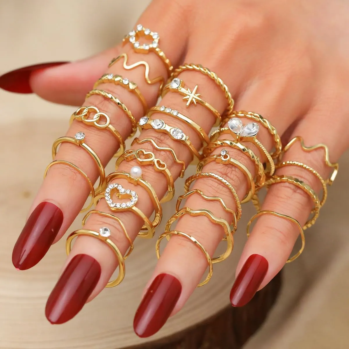 Rose Gold Stackable Rings Set for Women,Stacking Knuckle Ring, Adjustable Chunky Signet Rings with Thick Open Rings Adjustable Stackable Ring for Gift