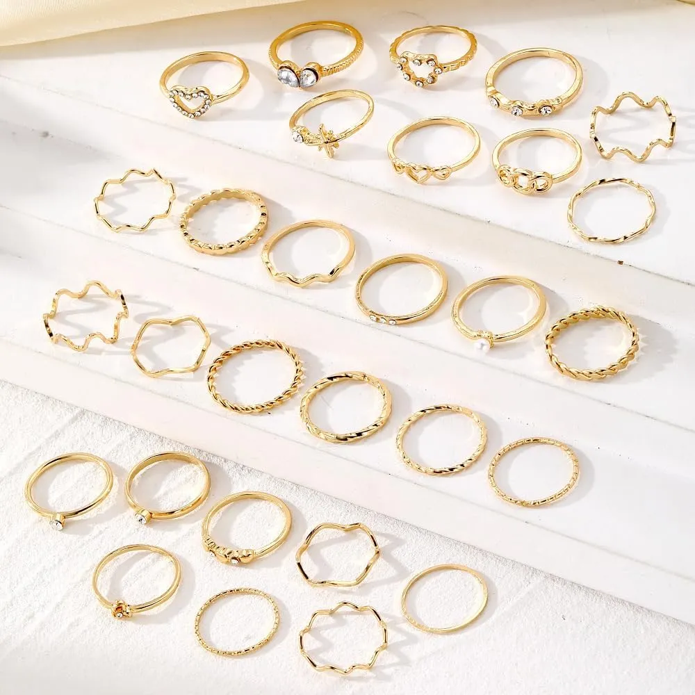 Rose Gold Stackable Rings Set for Women,Stacking Knuckle Ring, Adjustable Chunky Signet Rings with Thick Open Rings Adjustable Stackable Ring for Gift