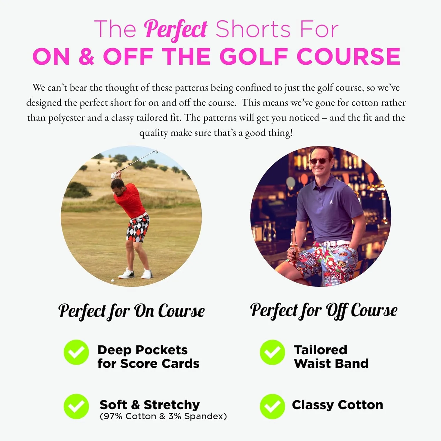 Royal & Awesome Mens Golf Shorts, Crazy Golf Shorts For Men, Plaid Shorts Men - Golf Tool Included