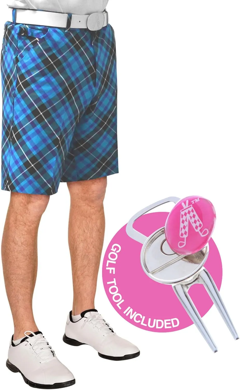 Royal & Awesome Mens Golf Shorts, Crazy Golf Shorts For Men, Plaid Shorts Men - Golf Tool Included