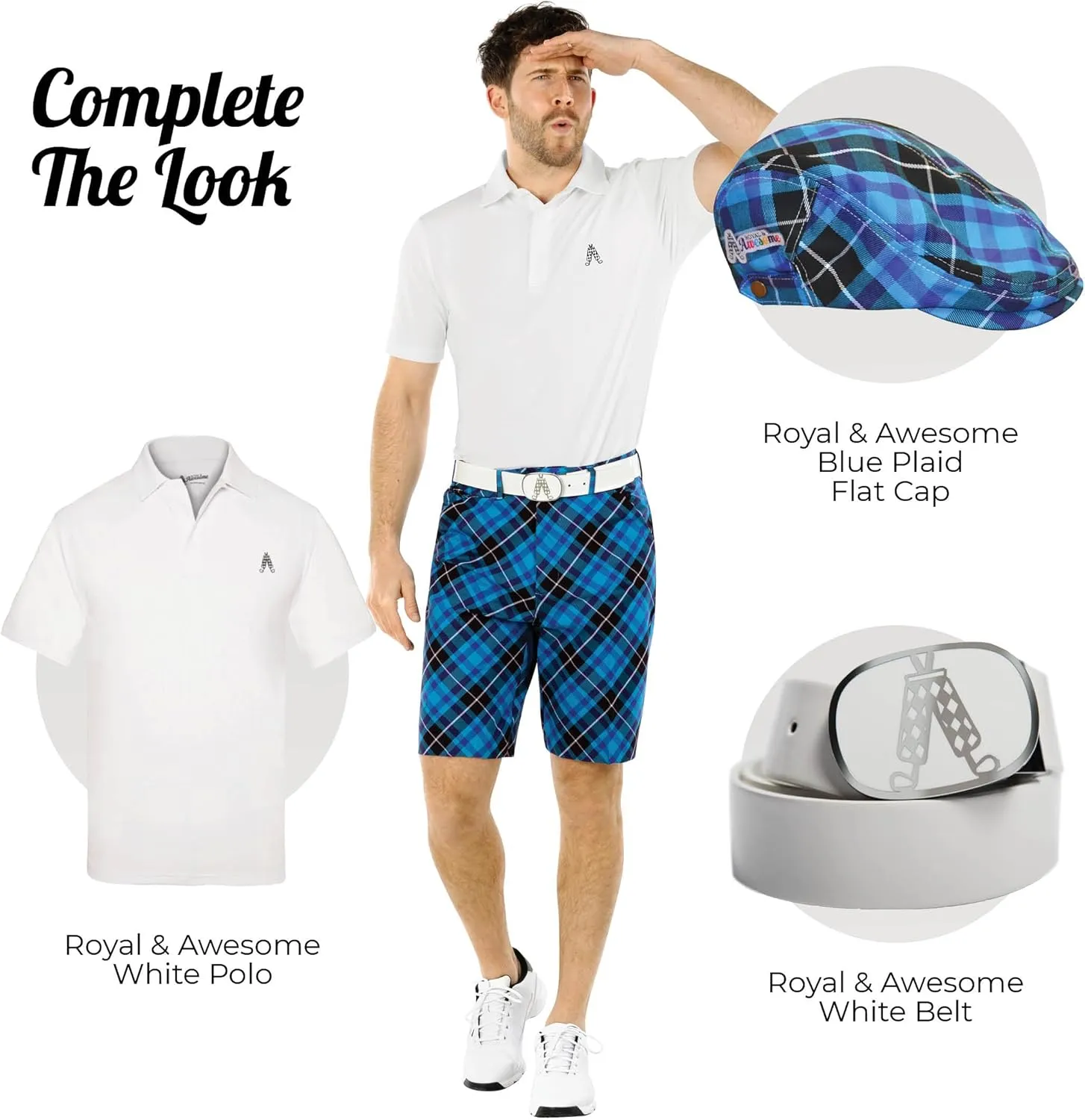 Royal & Awesome Mens Golf Shorts, Crazy Golf Shorts For Men, Plaid Shorts Men - Golf Tool Included