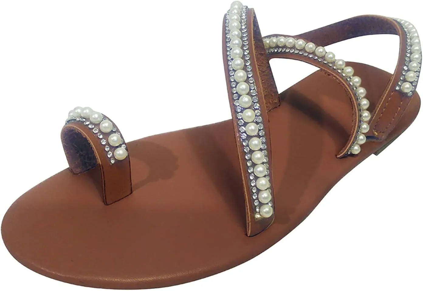 Sandals for Women Arch Support Sandals Summer Beach Sandals Boho Rhinestone Beaded Sandal Elastic Ankle Strap Shoes