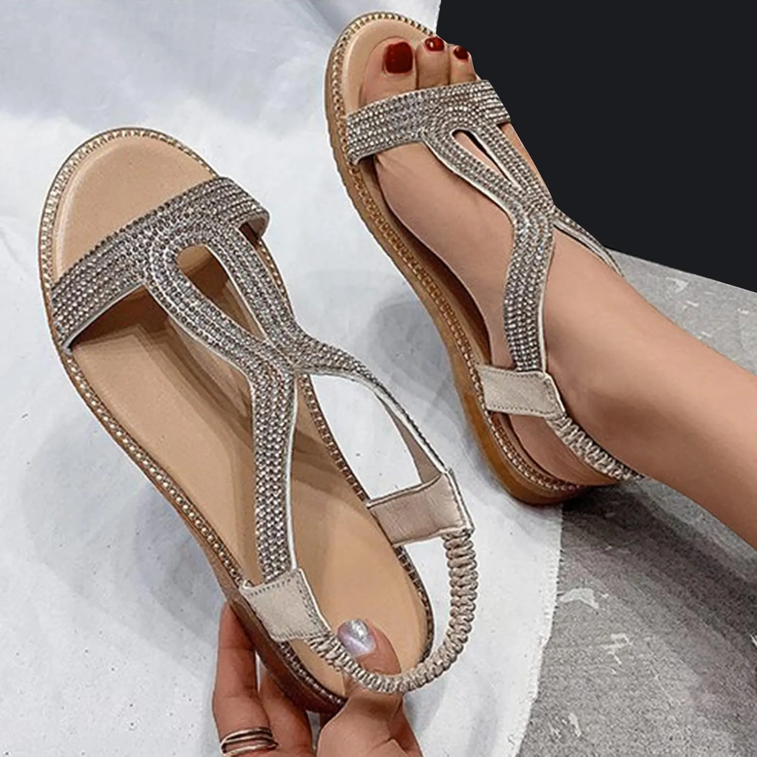 Sandals for Women Open Toe Slingback Shoes Wide Arch Support Sandals Womens Open Toes Ankle Strap Flat Sandals