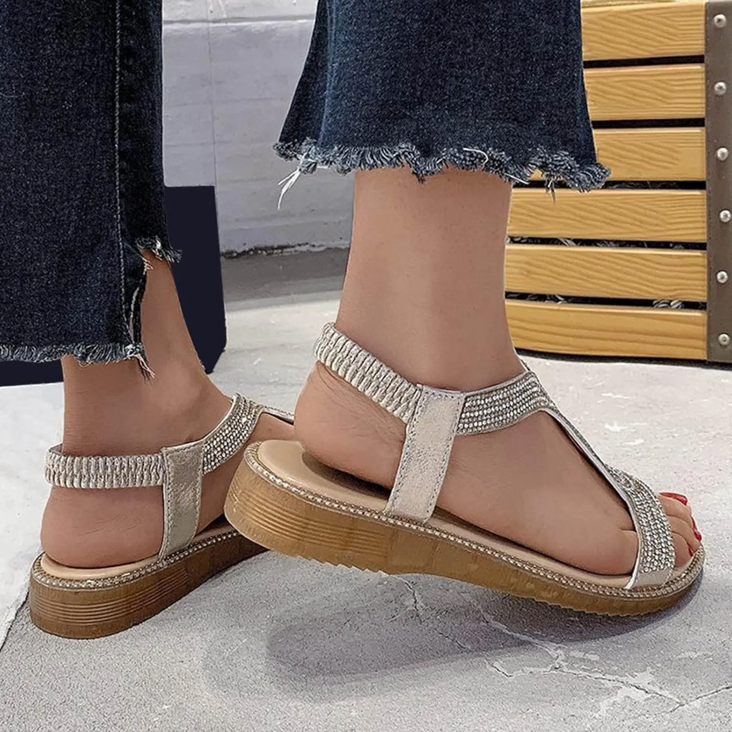 Sandals for Women Open Toe Slingback Shoes Wide Arch Support Sandals Womens Open Toes Ankle Strap Flat Sandals