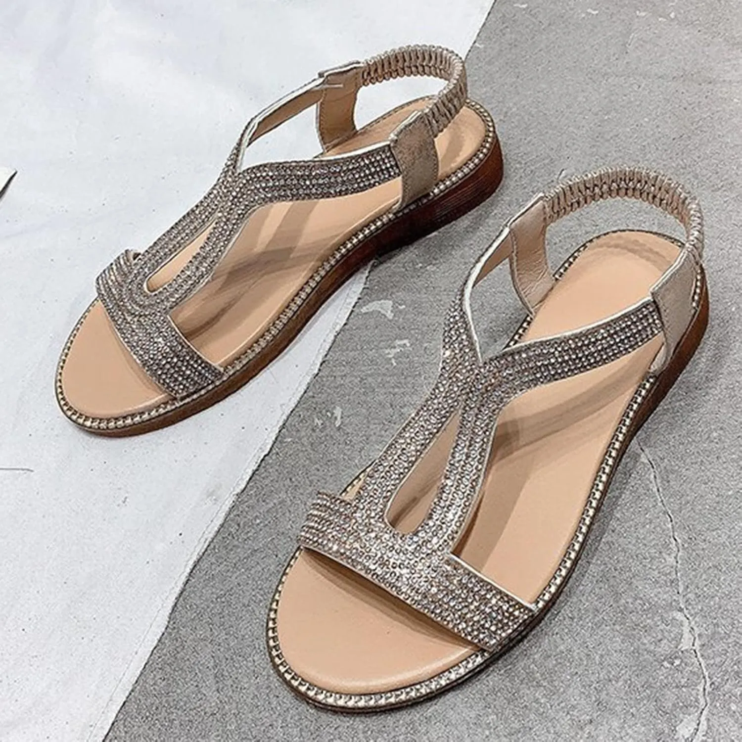 Sandals for Women Open Toe Slingback Shoes Wide Arch Support Sandals Womens Open Toes Ankle Strap Flat Sandals