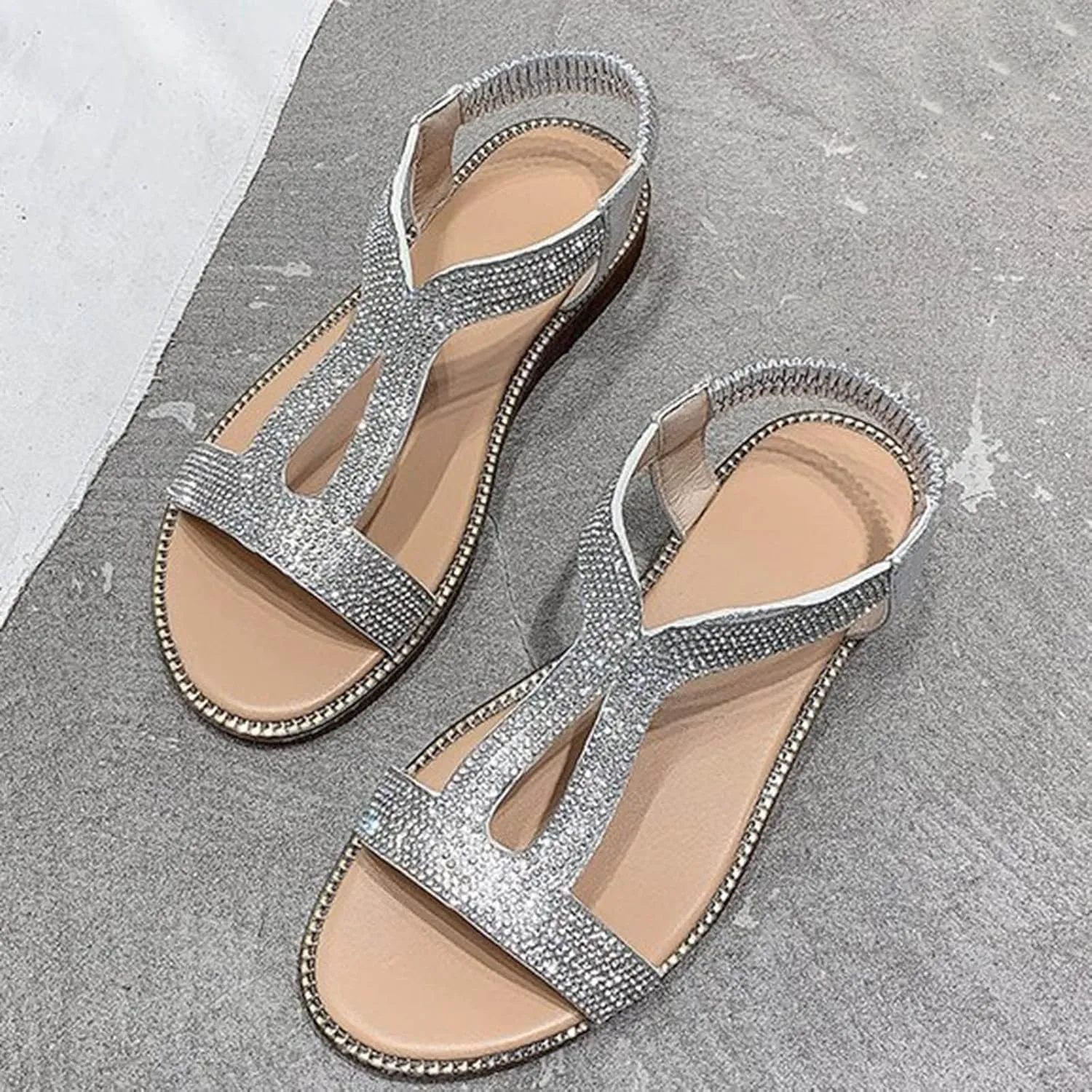 Sandals for Women Open Toe Slingback Shoes Wide Arch Support Sandals Womens Open Toes Ankle Strap Flat Sandals
