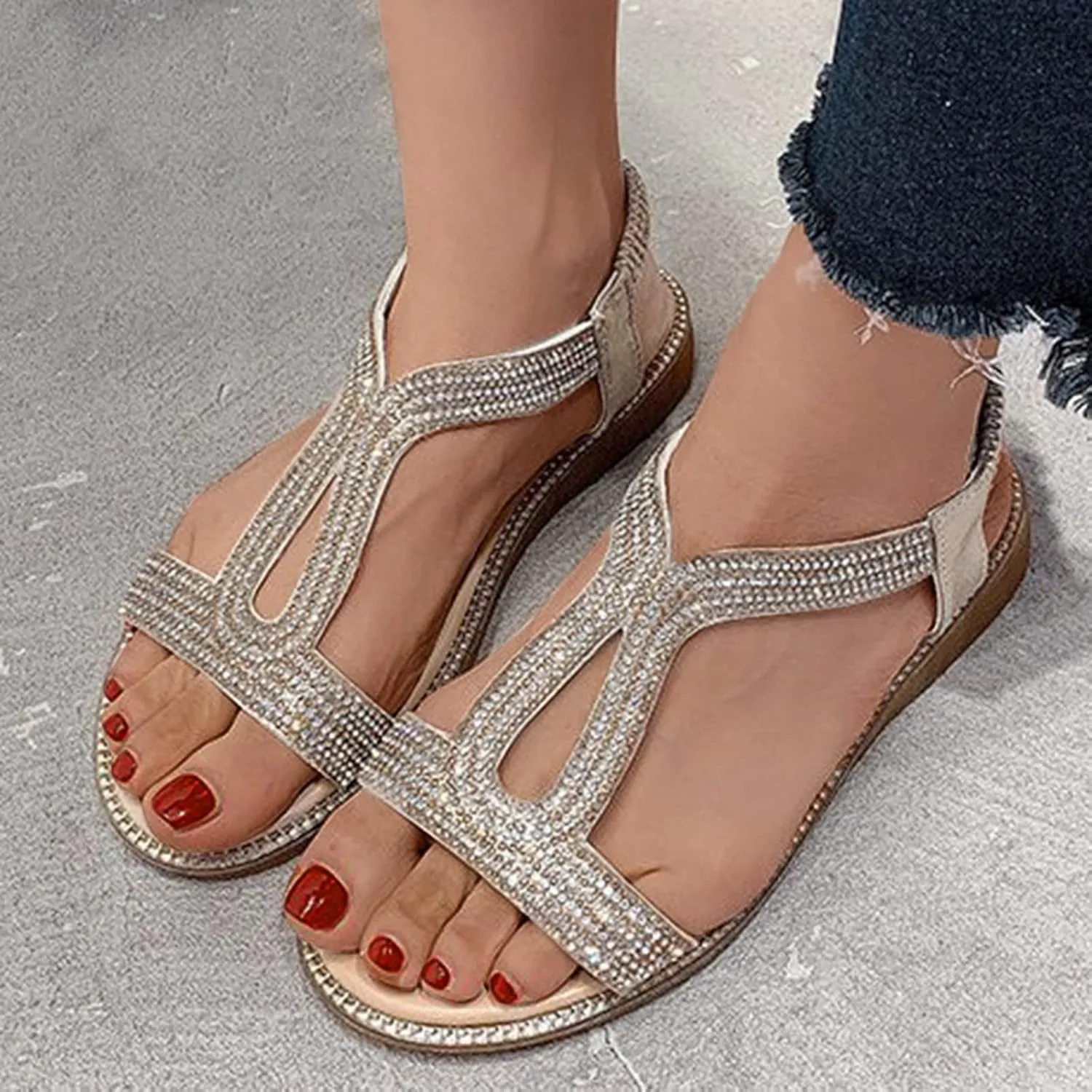 Sandals for Women Open Toe Slingback Shoes Wide Arch Support Sandals Womens Open Toes Ankle Strap Flat Sandals