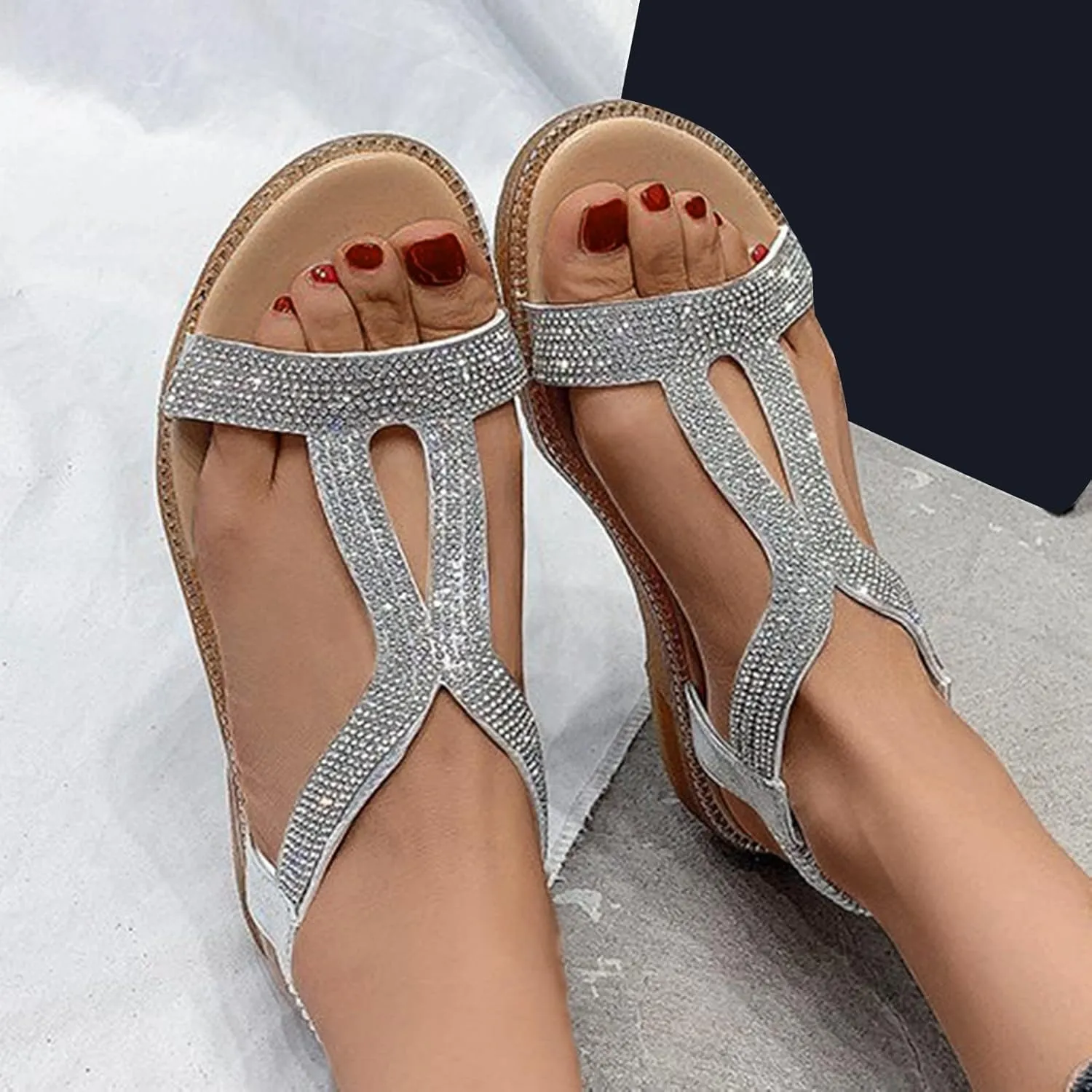Sandals for Women Open Toe Slingback Shoes Wide Arch Support Sandals Womens Open Toes Ankle Strap Flat Sandals