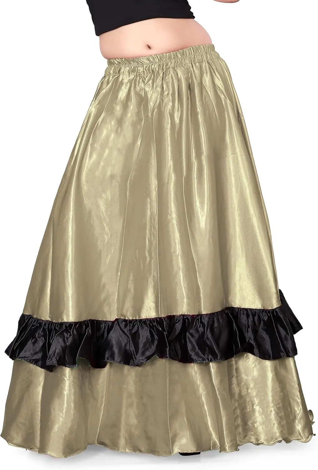 Satin Full Circle with Frill Belly Dancing Skirt Long Maxi Satin Belly Dance Full Circle Skirt (One Size) S33