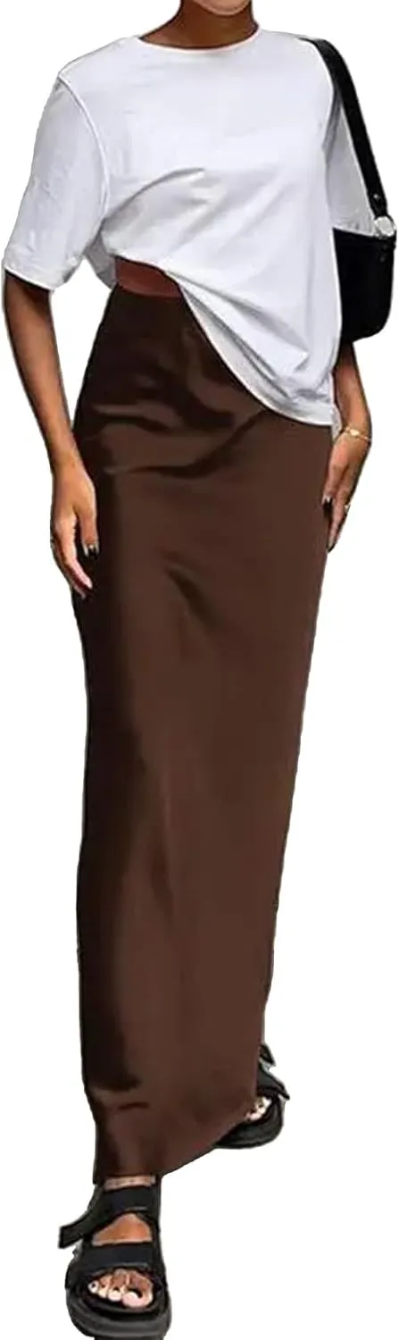 Satin Skirt Maxi Skirt Silk Skirts for Women Satin Maxi Skirt Old Money Aesthetic Clothing Women Fall