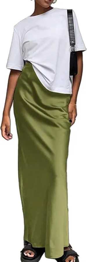 Satin Skirt Maxi Skirt Silk Skirts for Women Satin Maxi Skirt Old Money Aesthetic Clothing Women Fall