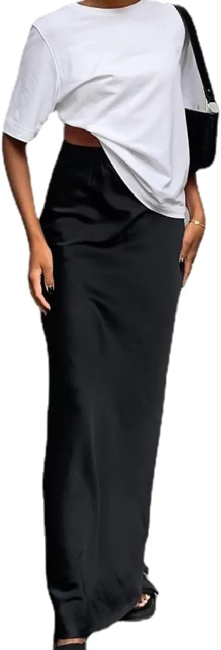 Satin Skirt Maxi Skirt Silk Skirts for Women Satin Maxi Skirt Old Money Aesthetic Clothing Women Fall