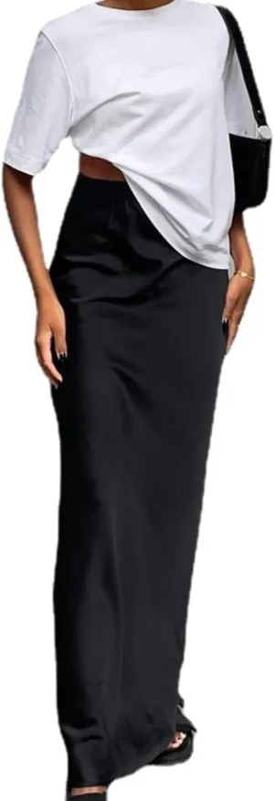 Satin Skirt Maxi Skirt Silk Skirts for Women Satin Maxi Skirt Old Money Aesthetic Clothing Women Fall
