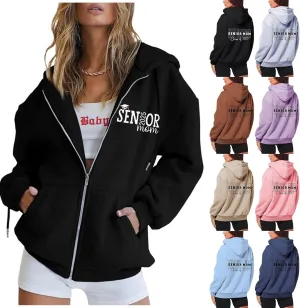 Senior Mom Class of 2025 Zip Up Hoodie Women Long Sleeve Oversized Sweatshirts Y2k Fall Clothes 2024 Fashion Outfits