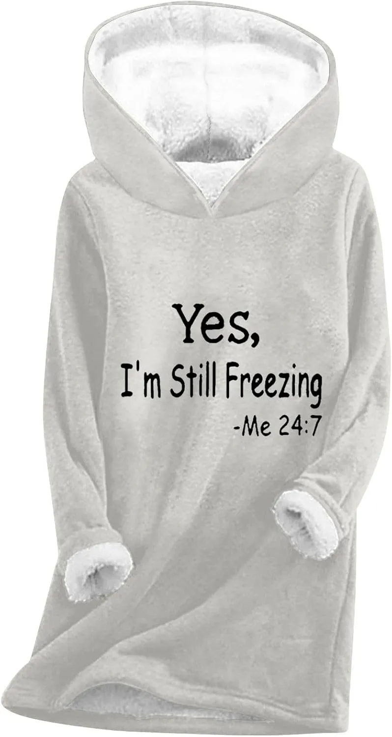 Sherpa Lined Hoodie for Women Oversized Fleece Lined Crewneck Pullover Tops Winter Thicken Fuzzy Thermal Sweatshirts