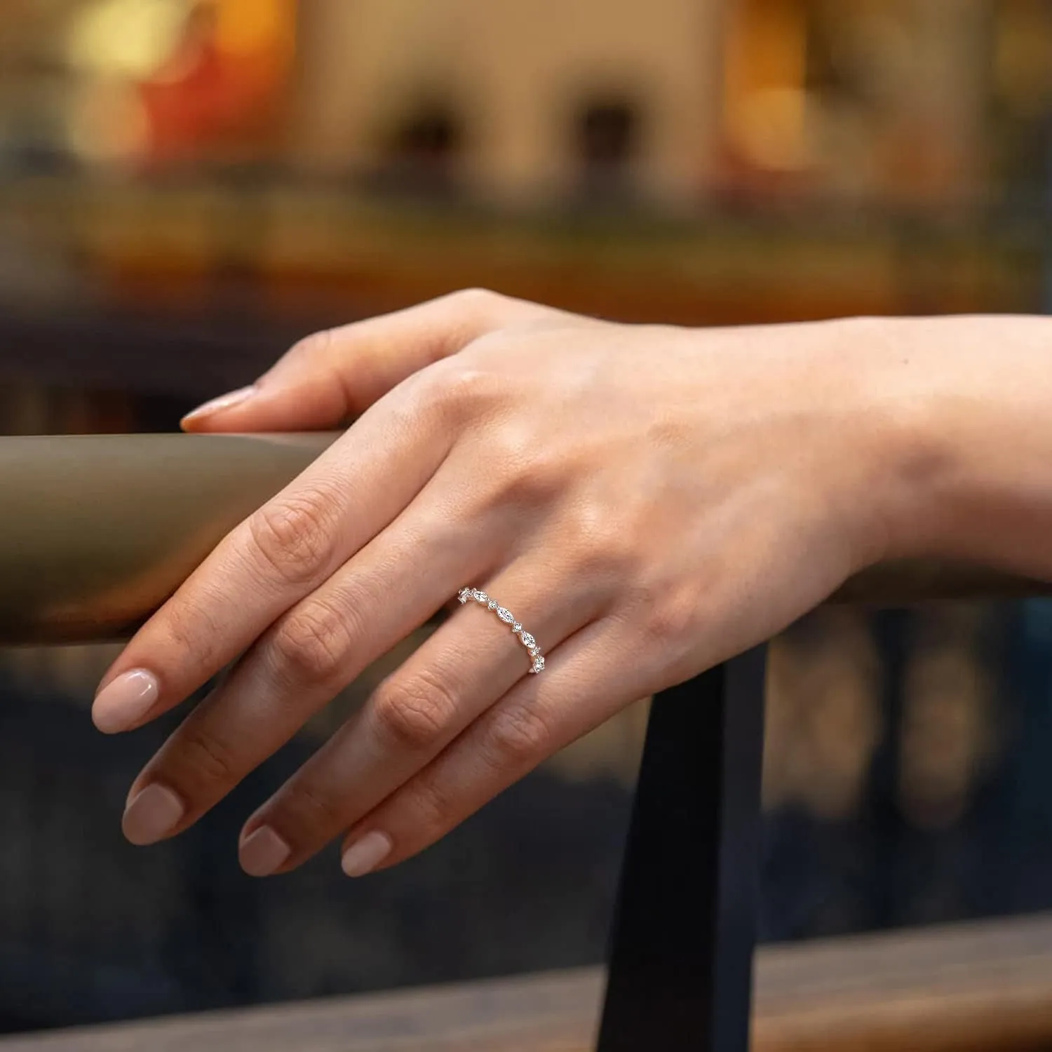 SHINYSO 14K Gold Plated Wedding Band for Women Thin Stacking Ring Half Cubic Zirconia Eternity Engagement Ring Size 4-10