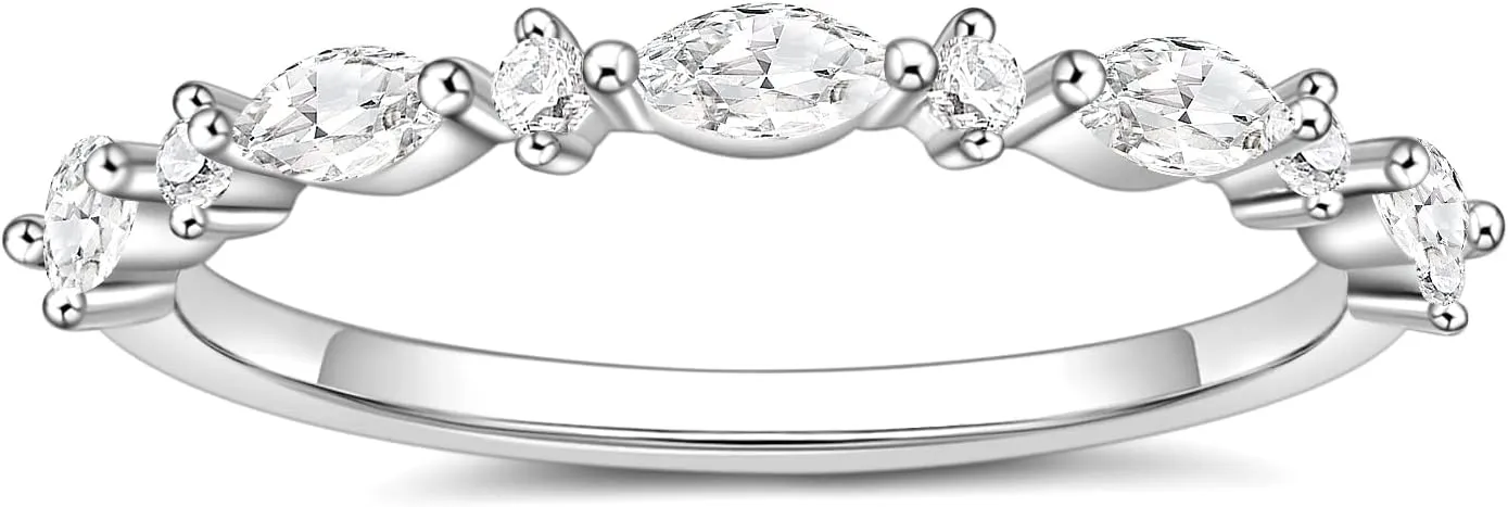 SHINYSO 14K Gold Plated Wedding Band for Women Thin Stacking Ring Half Cubic Zirconia Eternity Engagement Ring Size 4-10