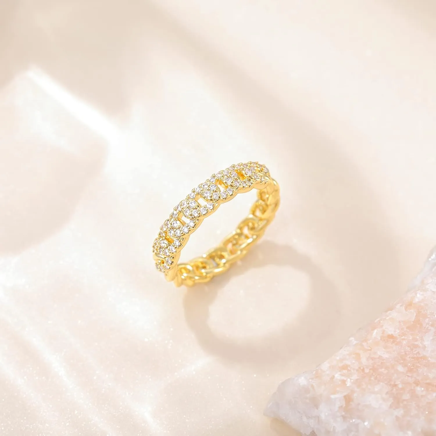 SHINYSO 14K Gold Plated Wedding Bands for Women Cubic Zirconia Round Eternity Engagement Promise Rings for Her Size 4-10