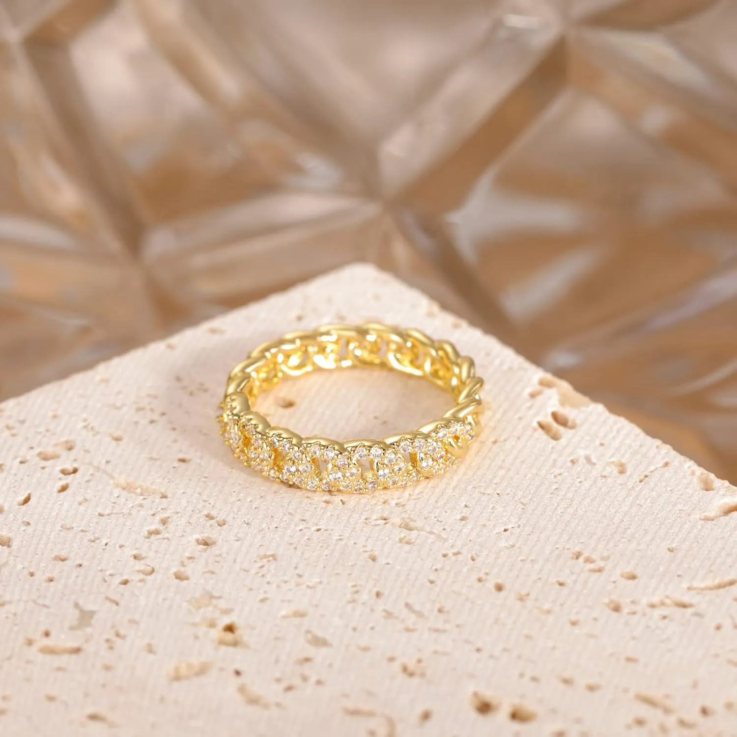 SHINYSO 14K Gold Plated Wedding Bands for Women Cubic Zirconia Round Eternity Engagement Promise Rings for Her Size 4-10