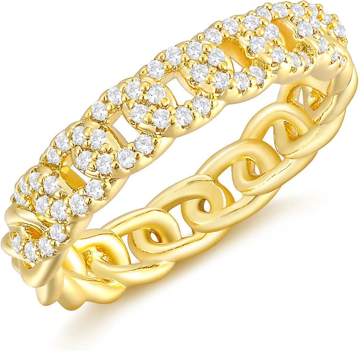 SHINYSO 14K Gold Plated Wedding Bands for Women Cubic Zirconia Round Eternity Engagement Promise Rings for Her Size 4-10