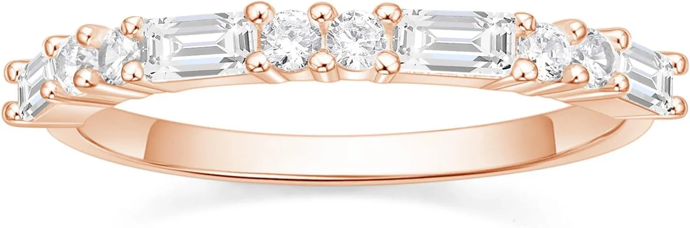 SHINYSO Wedding Band for Women Cubic Zirconia Ring Baguette Round Thin Stackable Rings Eternity Band for Her Gold/Silver/Rose Gold Size 4-10