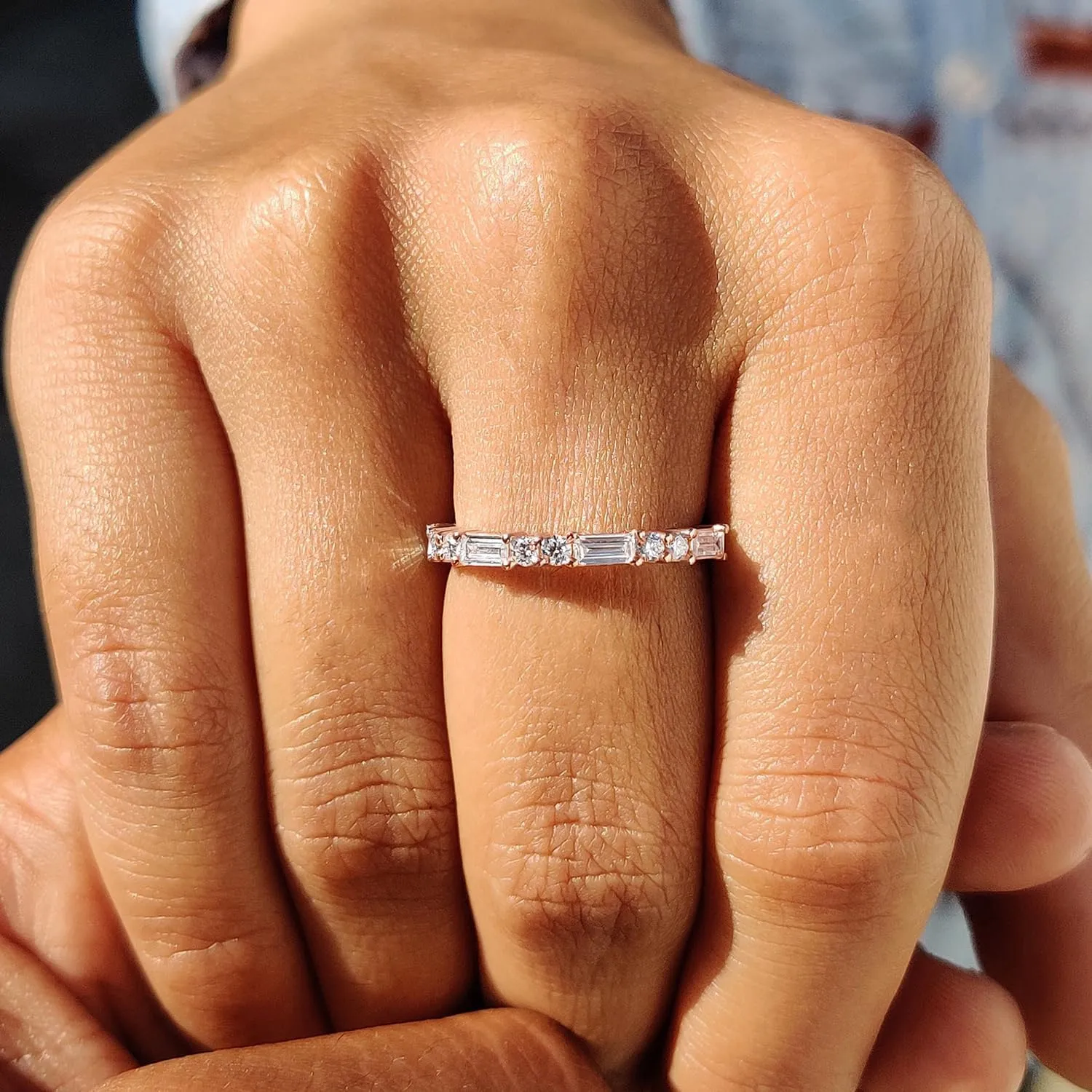 SHINYSO Wedding Band for Women Cubic Zirconia Ring Baguette Round Thin Stackable Rings Eternity Band for Her Gold/Silver/Rose Gold Size 4-10