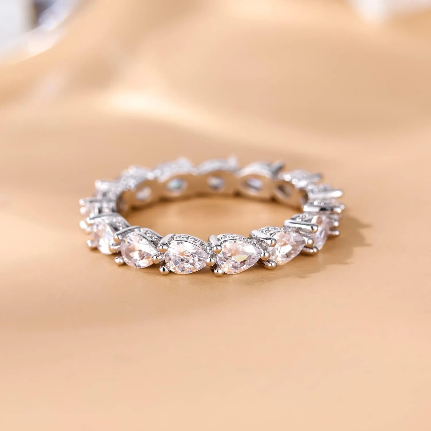 SHINYSO Wedding Bands for Women Silver Cubic Zirconia Ring CZ Stackable Rings Eternity Engagement Rings for Women Size 4-10