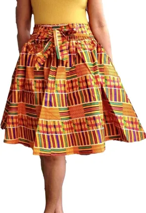 ShopHaven Kente African Print Skirt, Women's One Size Fits All, Green, Red, Orange, Kente Print, Ankara, Women's Fashion, Clothing, Skirt