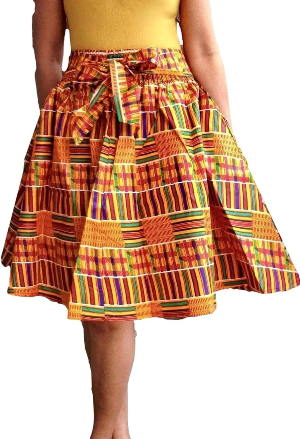 ShopHaven Kente African Print Skirt, Women's One Size Fits All, Green, Red, Orange, Kente Print, Ankara, Women's Fashion, Clothing, Skirt