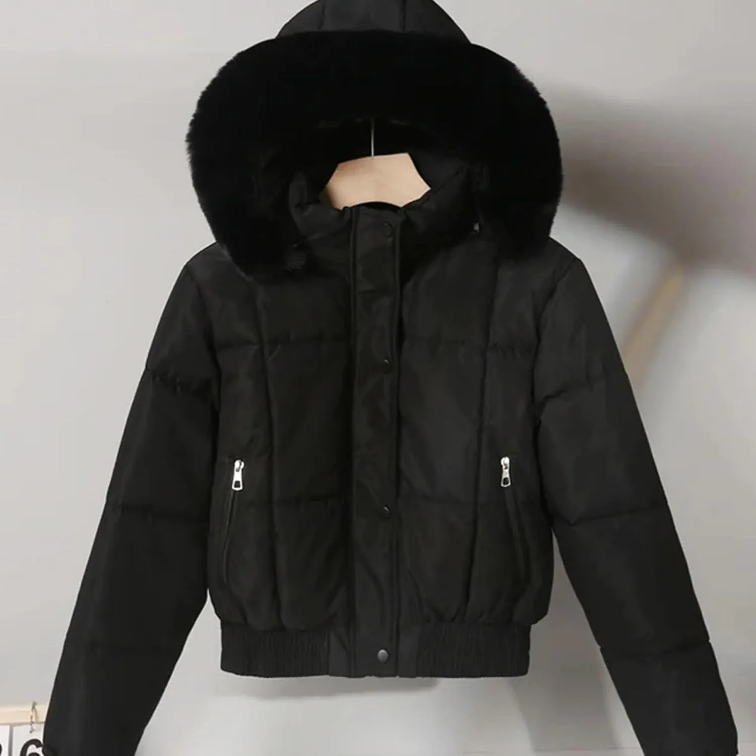 Short Parkas Women's Cotton-padded Jacket Fleece Liner Hooded Coats Thicken Collar Warm Student Overcoat