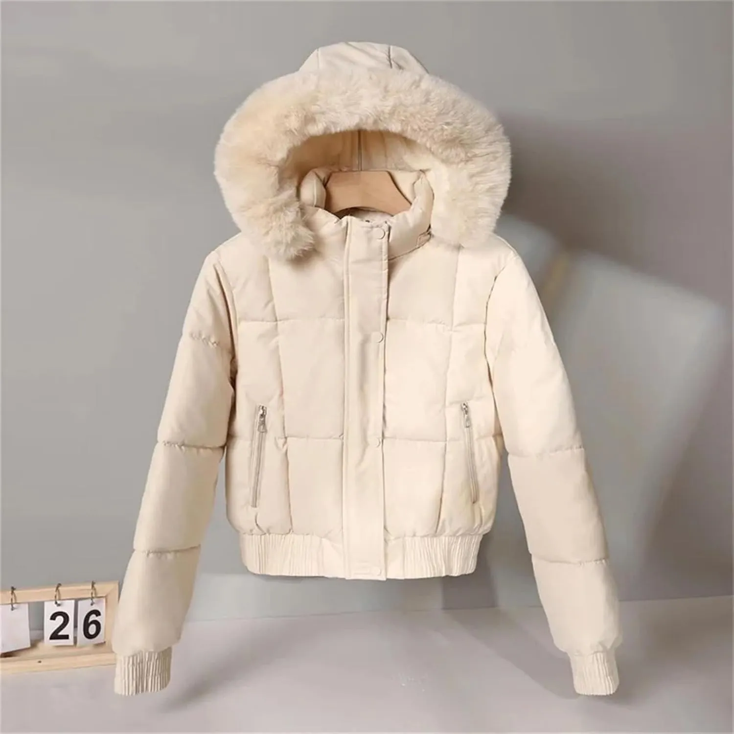 Short Parkas Women's Cotton-padded Jacket Fleece Liner Hooded Coats Thicken Collar Warm Student Overcoat