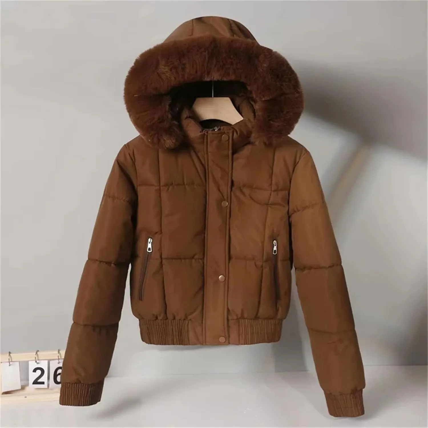 Short Parkas Women's Cotton-padded Jacket Fleece Liner Hooded Coats Thicken Collar Warm Student Overcoat