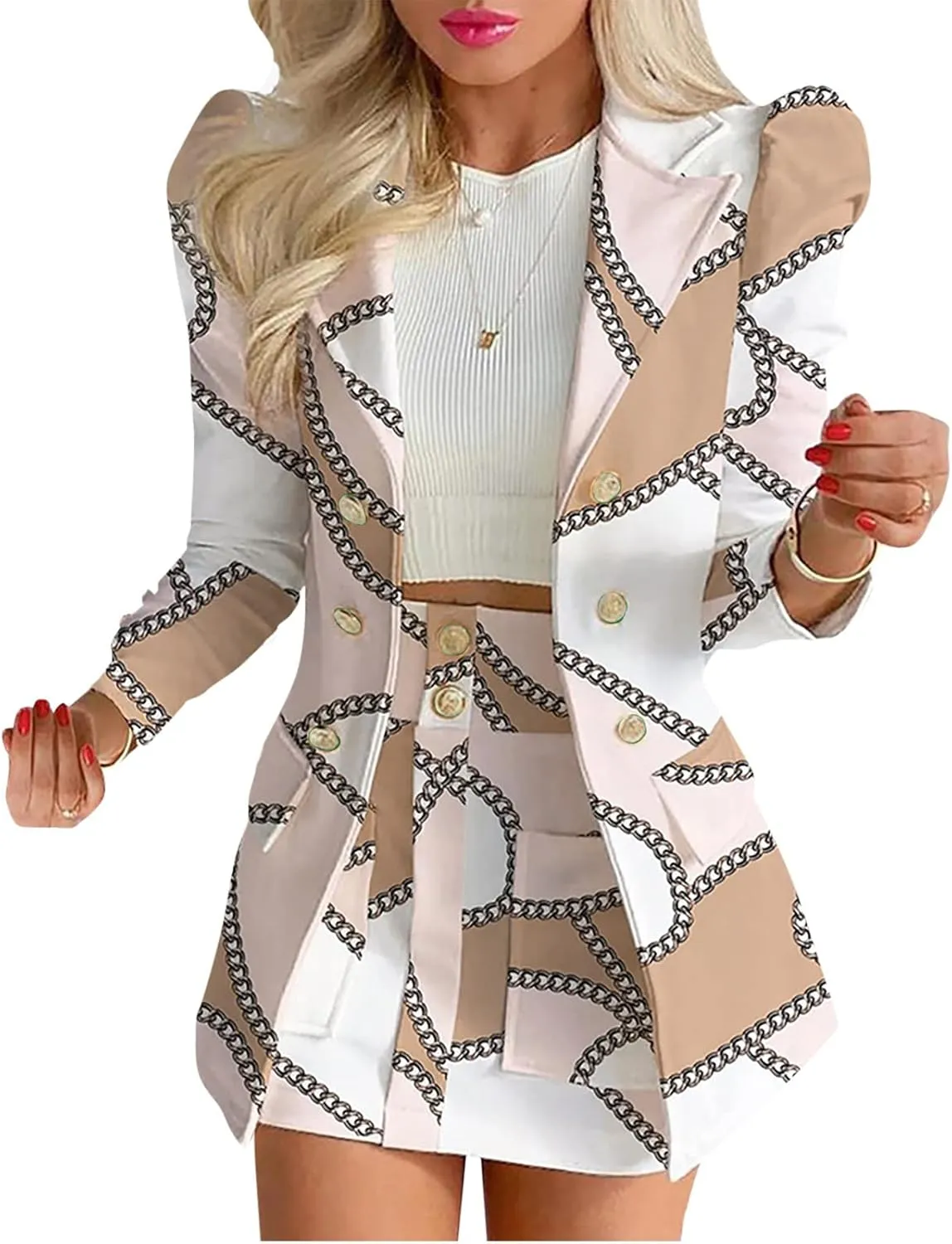 Short Skirt Suits Long Sleeve Boho Dress for Women 2024 Fall Dress V Neck Dresses Print Turndown Collar