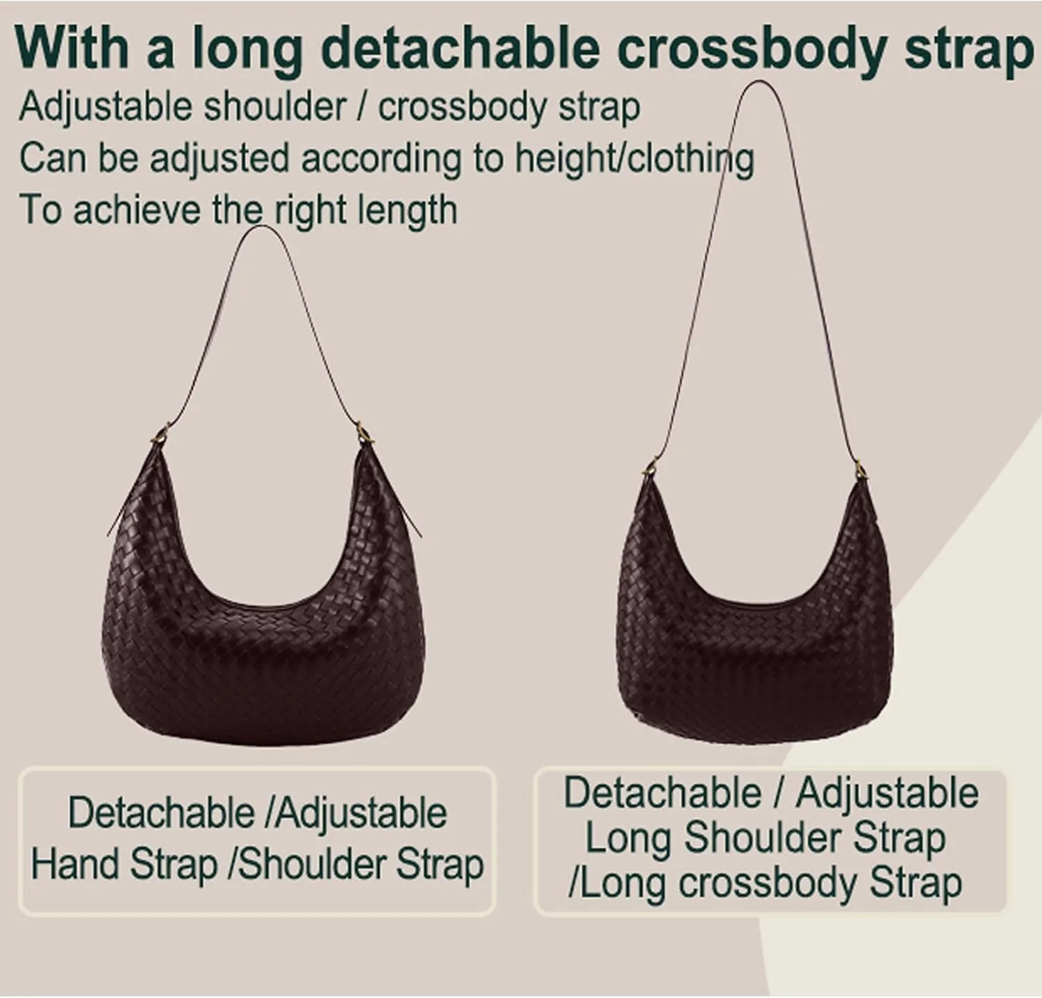 Shoulder Bag Handbag for Women Crossbody Tote Bags Woven Purse Clutch Women's Medium Underarm Hobo With Pocket Large