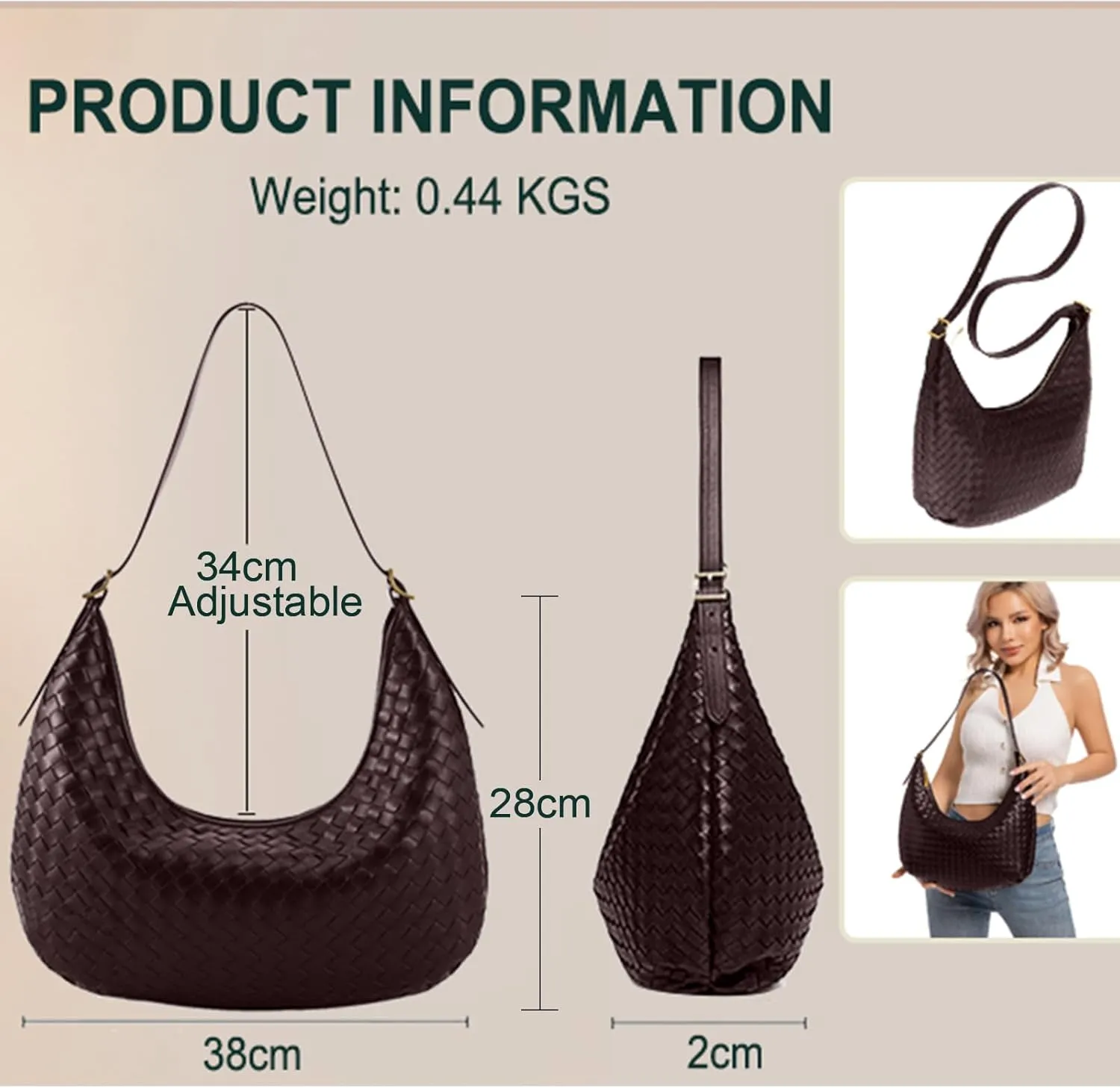 Shoulder Bag Handbag for Women Crossbody Tote Bags Woven Purse Clutch Women's Medium Underarm Hobo With Pocket Large